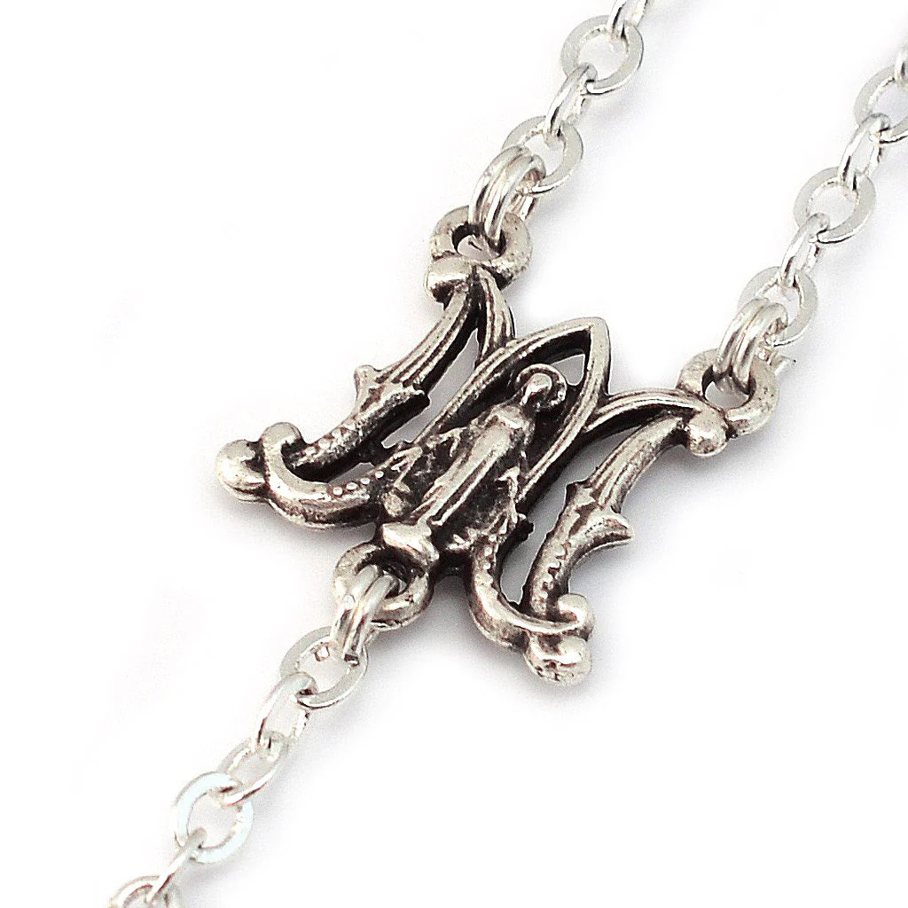 Miraculous Medal Blue Floral & Roses Rosary - Image 3